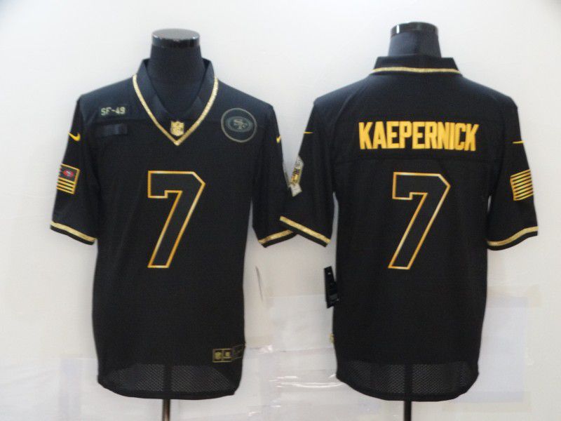 Men San Francisco 49ers 7 Kaepernick Black Retro Gold Lettering 2020 Nike NFL Jersey